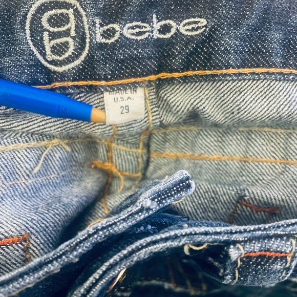 bebe Sz:29 Kayla Embossed With Crystals Dark Wash Blue Jeans - Picture 6 of 7